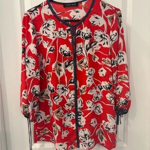 Ivanka Trump Red Buttoned Blouse with Mandarin Collar